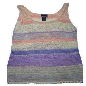 Sigrid Olsen Sport Petite Knit Tank Top Pastel Stripe Sleeveless Sweater Vest PS